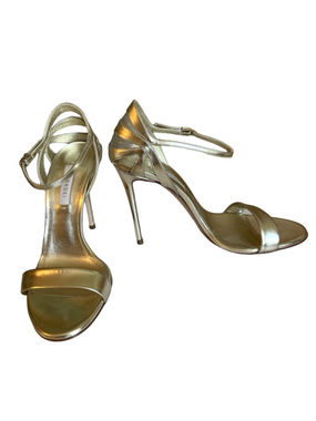 Casadei Metallic Gold Leather Heels Sandals Women's Sz 38 US 7.5